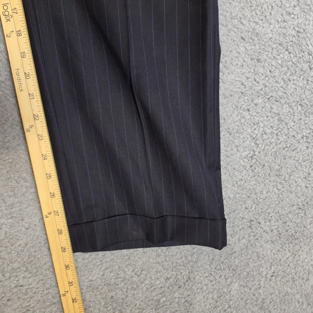 Savile Row Suit Men 40R W34 Navy Blue Two Pieces Pinstripe Pleated Cuffed Wool